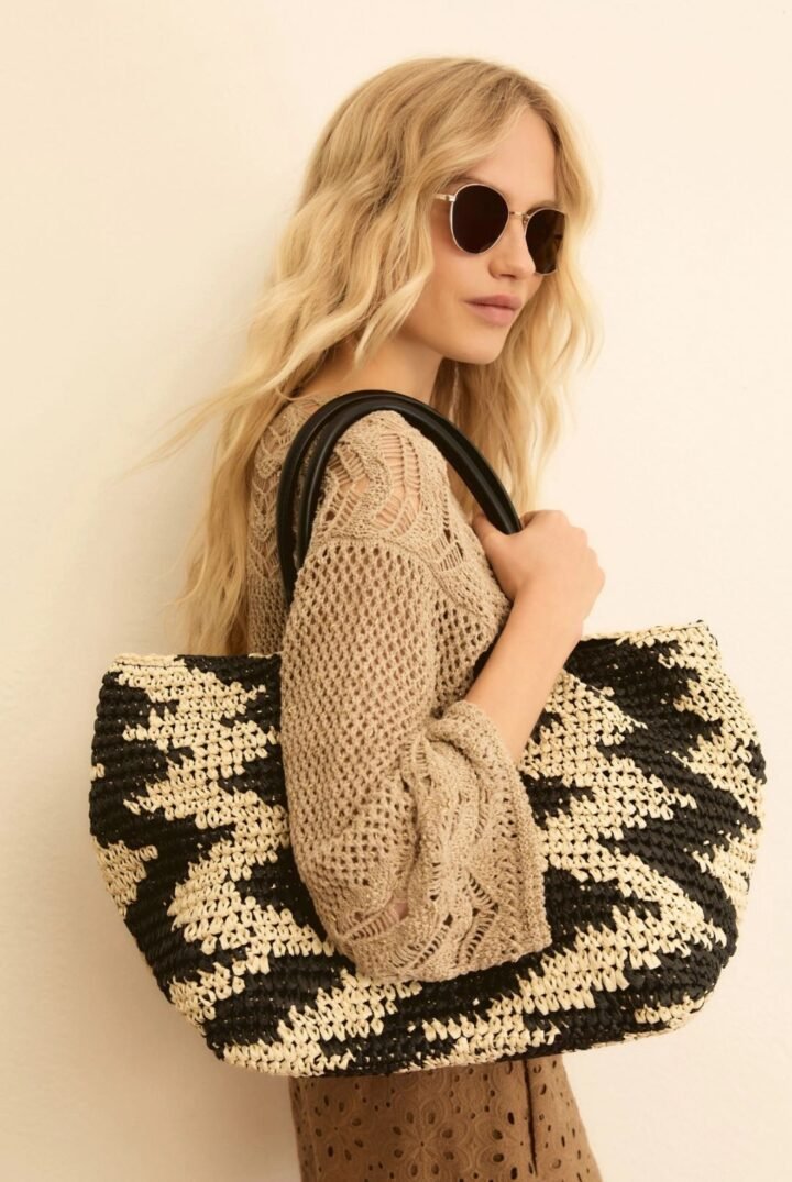 EMME BY MARELLA - Raffia shopping tote - WHITE BLACK