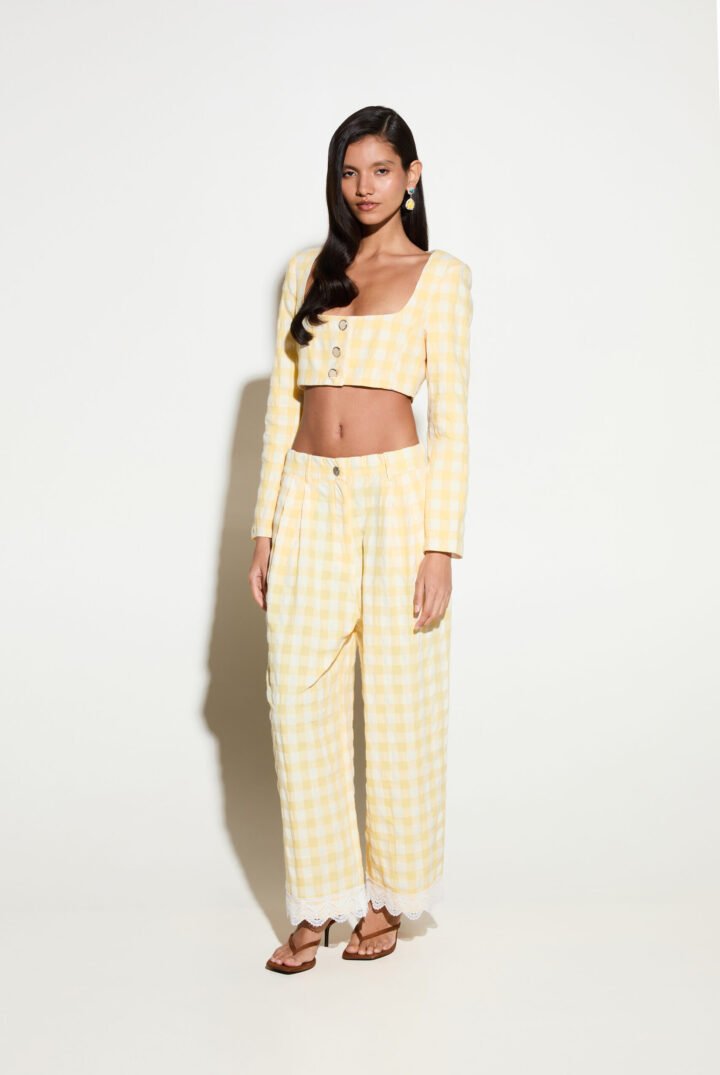 MILKWHITE - SIGNATURE PANTS WITH LACE DETAIL YELLOW-WHITE