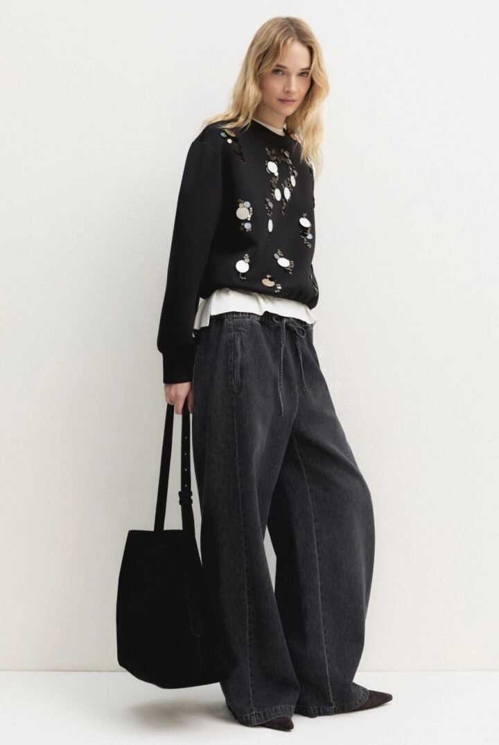 EMME BY MARELLA - Sequinned sweatshirt - BLACK