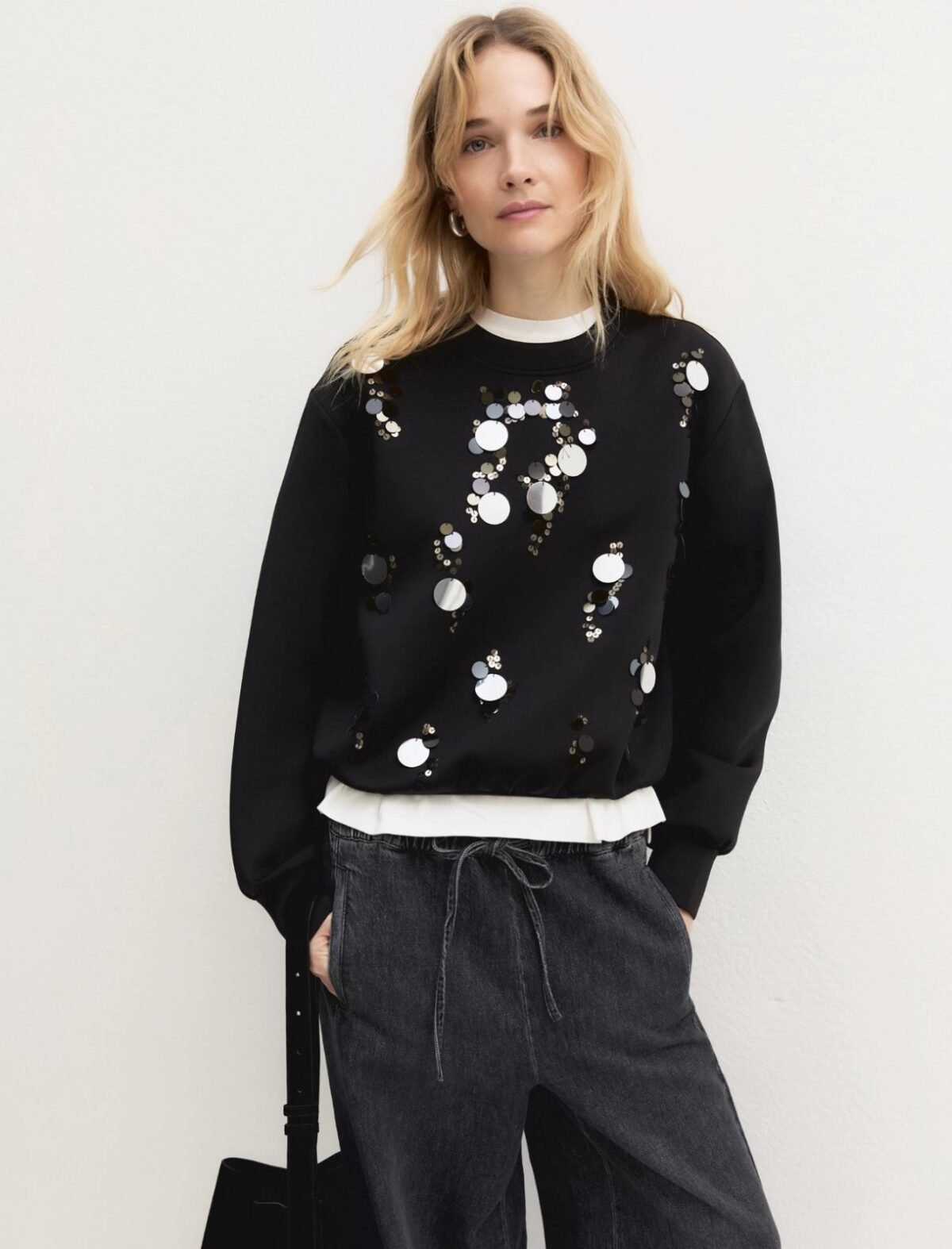 EMME BY MARELLA - Sequinned sweatshirt - BLACK