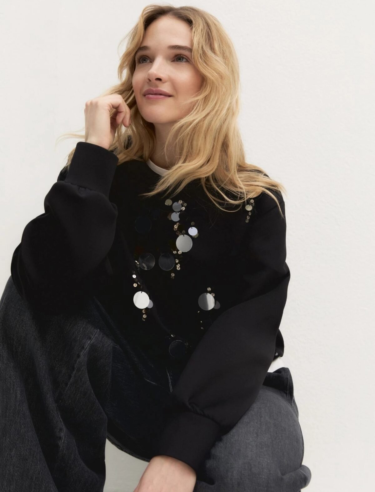 EMME BY MARELLA - Sequinned sweatshirt - BLACK