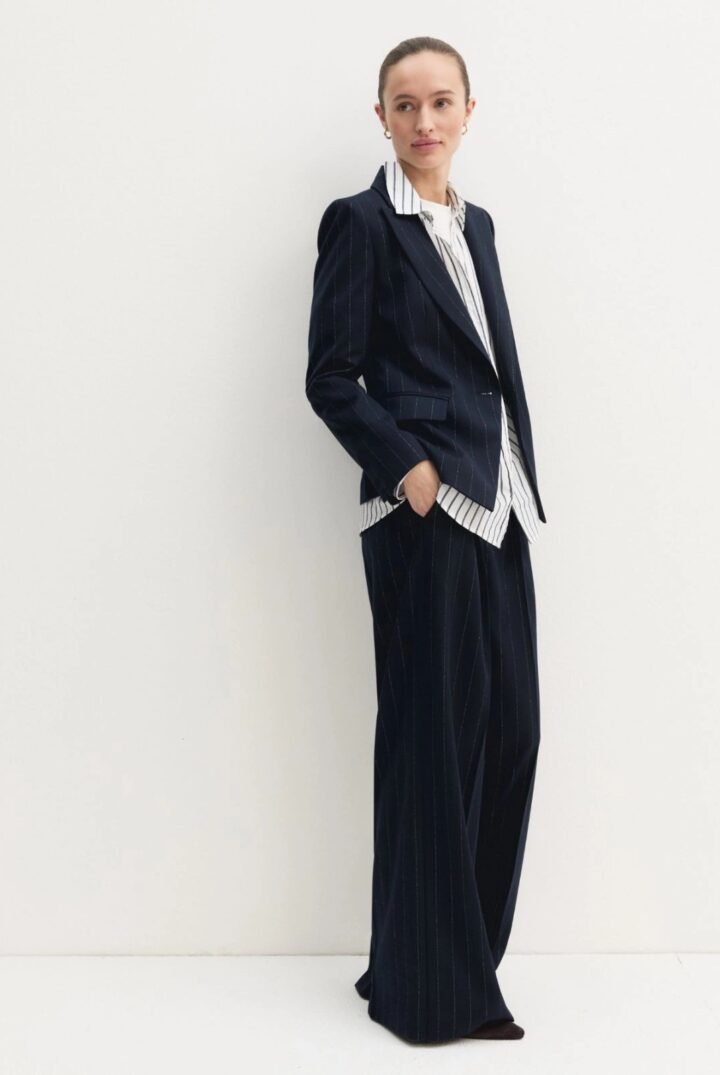 Lamé pinstriped jacket - Lamé pinstripe trousers - NAVY