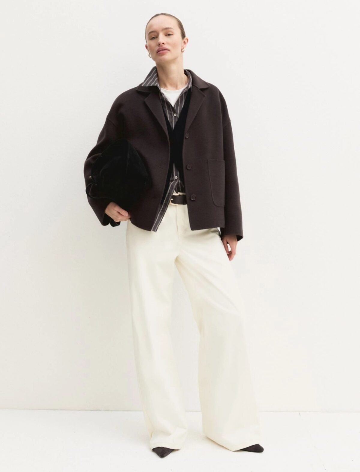 EMME BY MARELLA - Flared double-sided fabric jacket - DARK BROWN