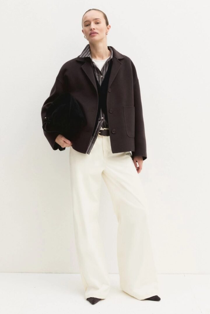 EMME BY MARELLA - Flared double-sided fabric jacket - DARK BROWN