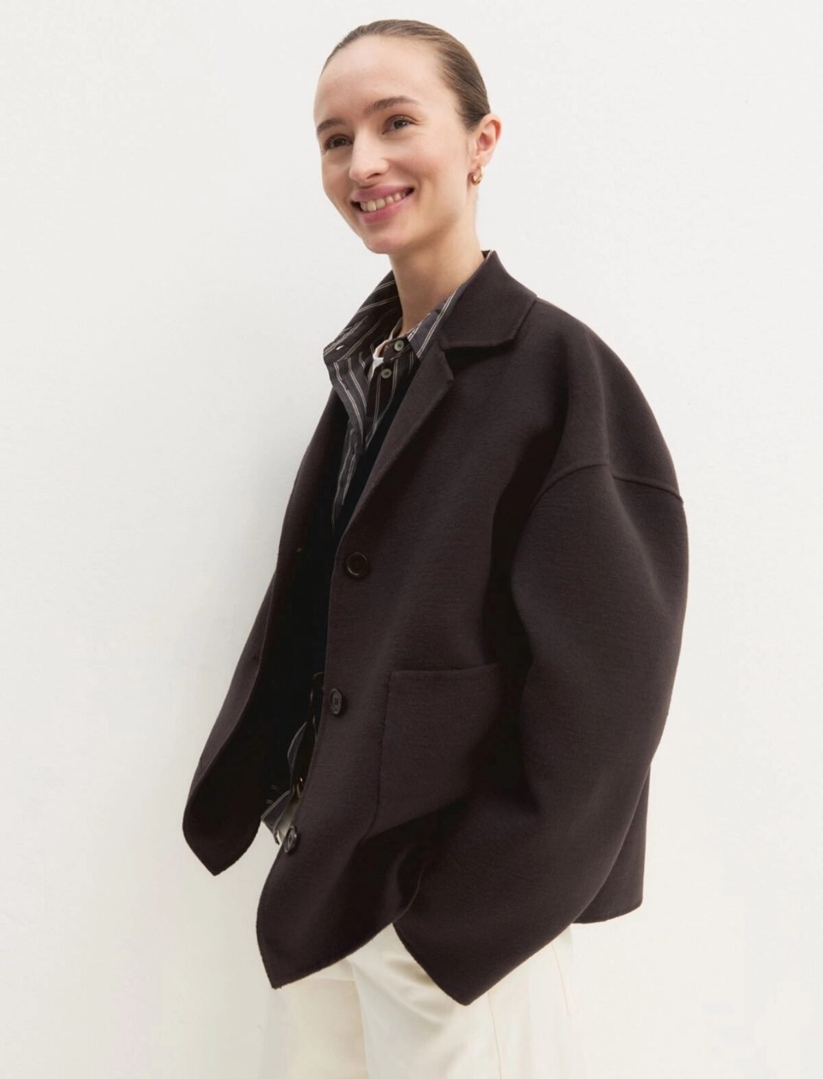 EMME BY MARELLA - Flared double-sided fabric jacket - DARK BROWN