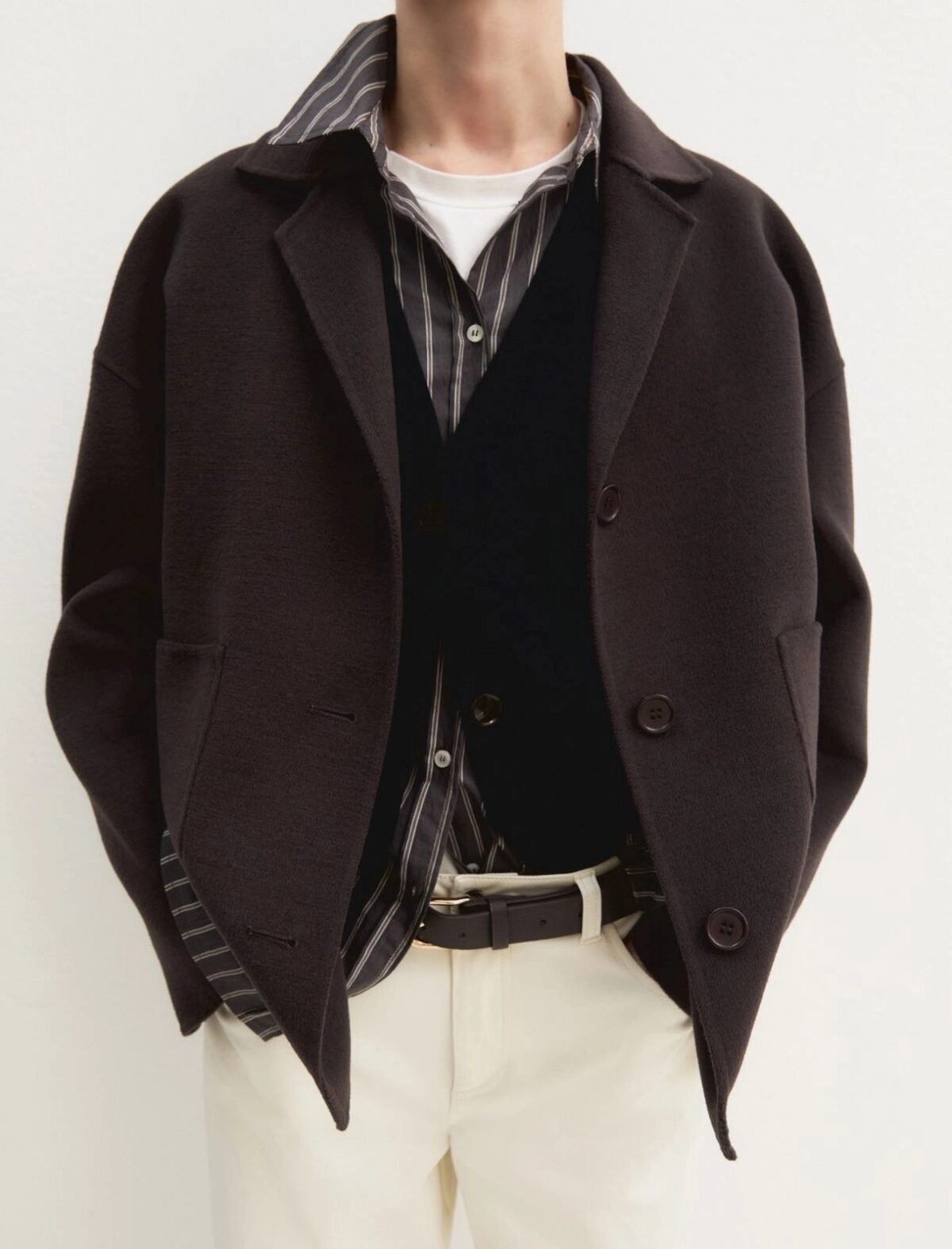 EMME BY MARELLA - Flared double-sided fabric jacket - DARK BROWN