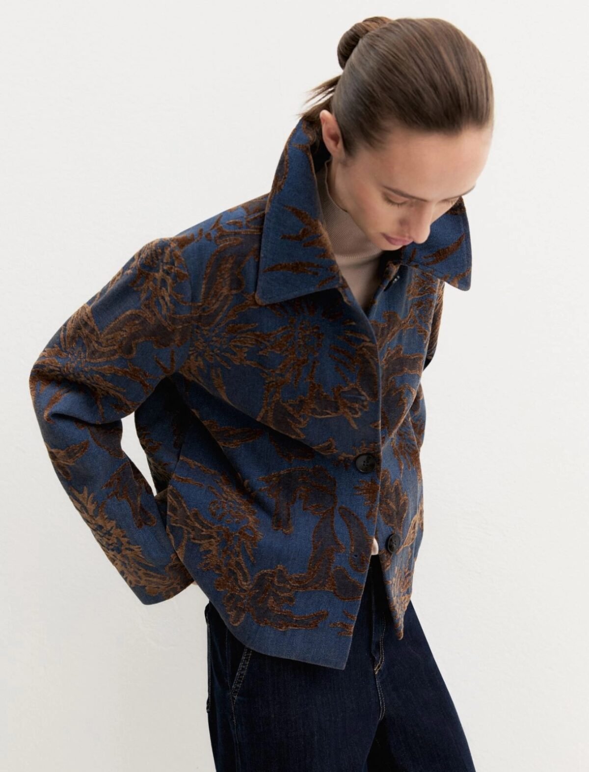 EMME BY MARELLA - Faded jacquard denim jacket - BLUE JEANS